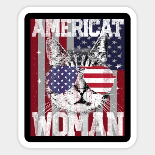 Americat Woman American Flag 4th Of July Cat Meowica Sticker